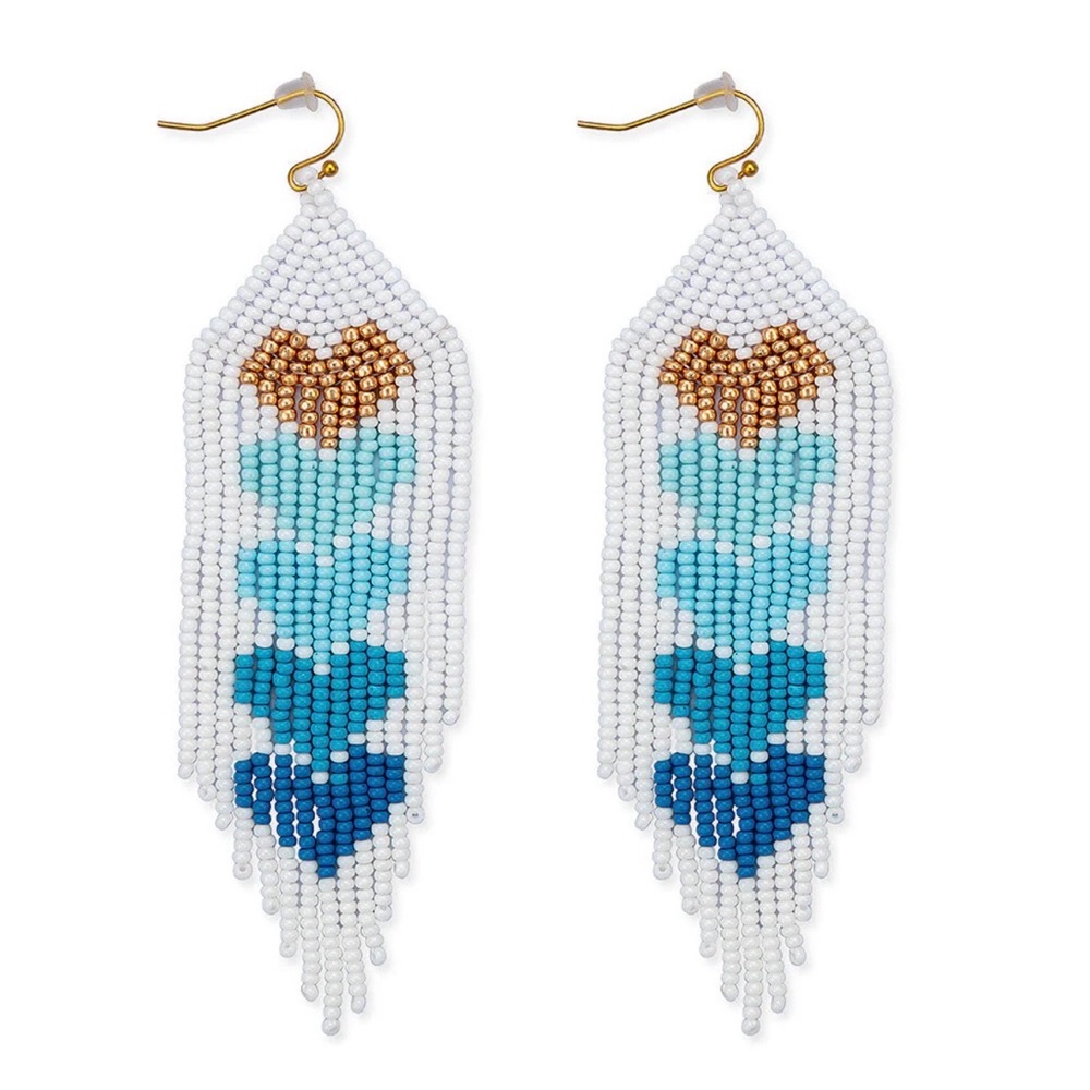 Blue 5 Hearts Bead Earrings